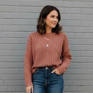 Poetry Textured Knit Sweater Rust Orange Cotton Pullover Size US 10